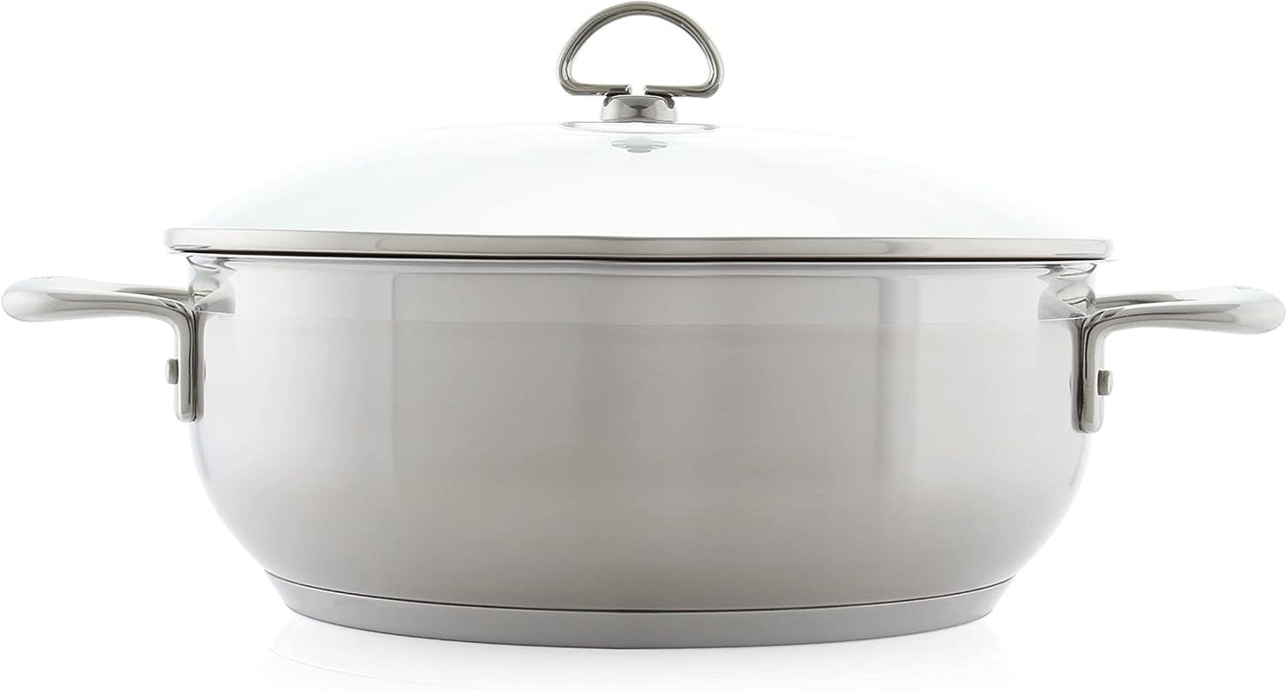 Induction 21 Steel 5 Quart Chef'S Pan with Tempered Glass Lid, Brushed Stainless Steel