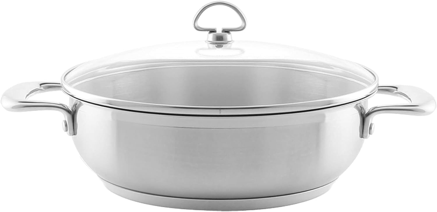 Induction 21 Steel 5 Quart Chef'S Pan with Tempered Glass Lid, Brushed Stainless Steel