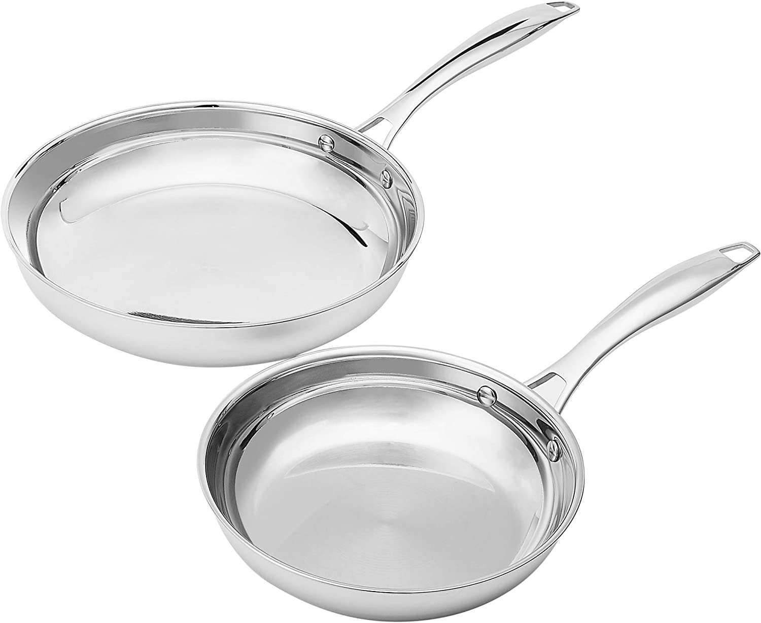 2-Piece Oven Safe, Riveted Handle Frying Pan - Silver, 8-Inch & 10-Inch