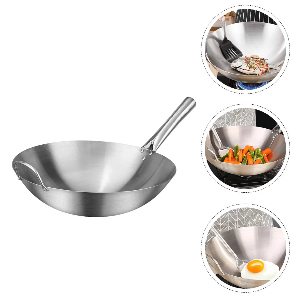 Stainless Steel Frying Pan Household Kitchen Wok Pan for Home Restaurant