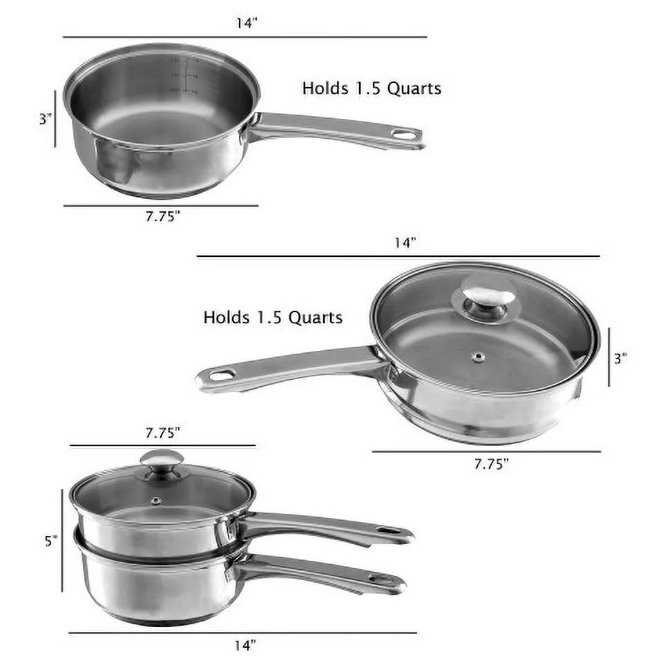 1.5 Quart Stainless-Steel Double Boiler Pot 3 Piece Set